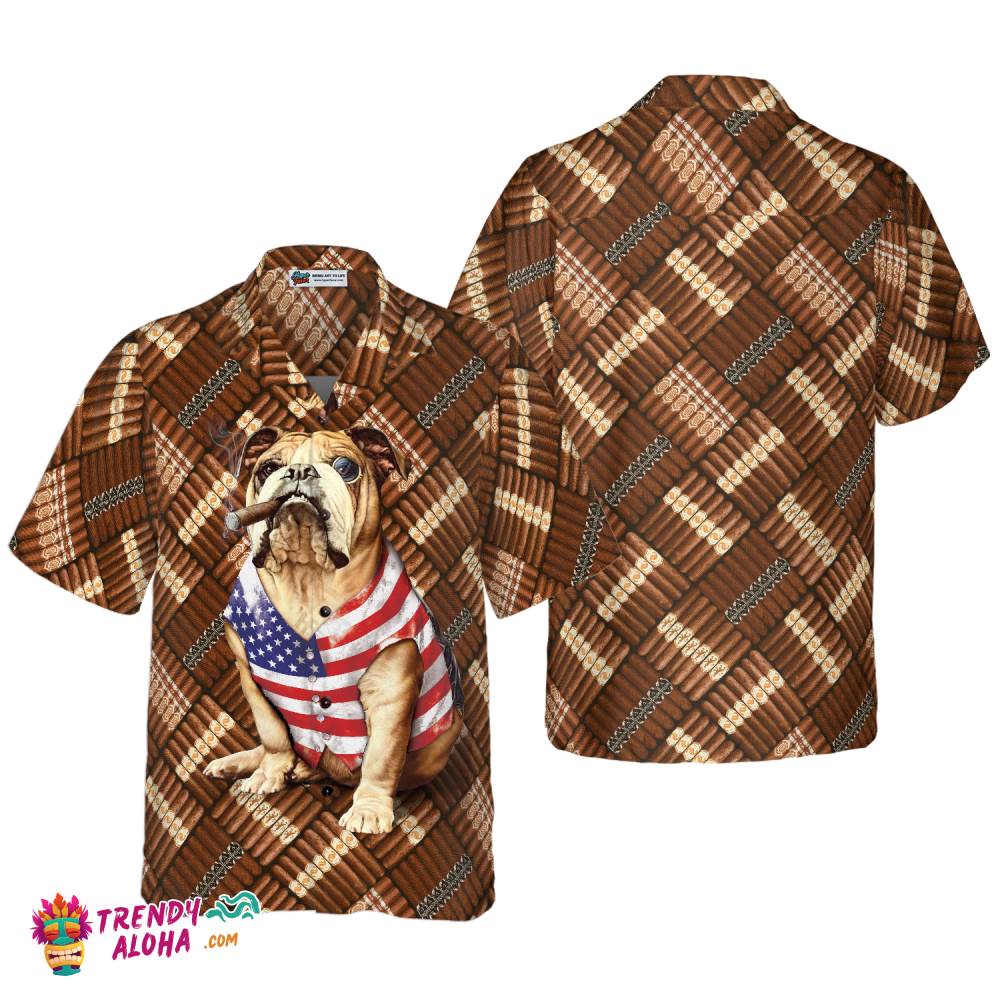 Cigar And American Bulldog Shirt For Men Hawaiian Shirt