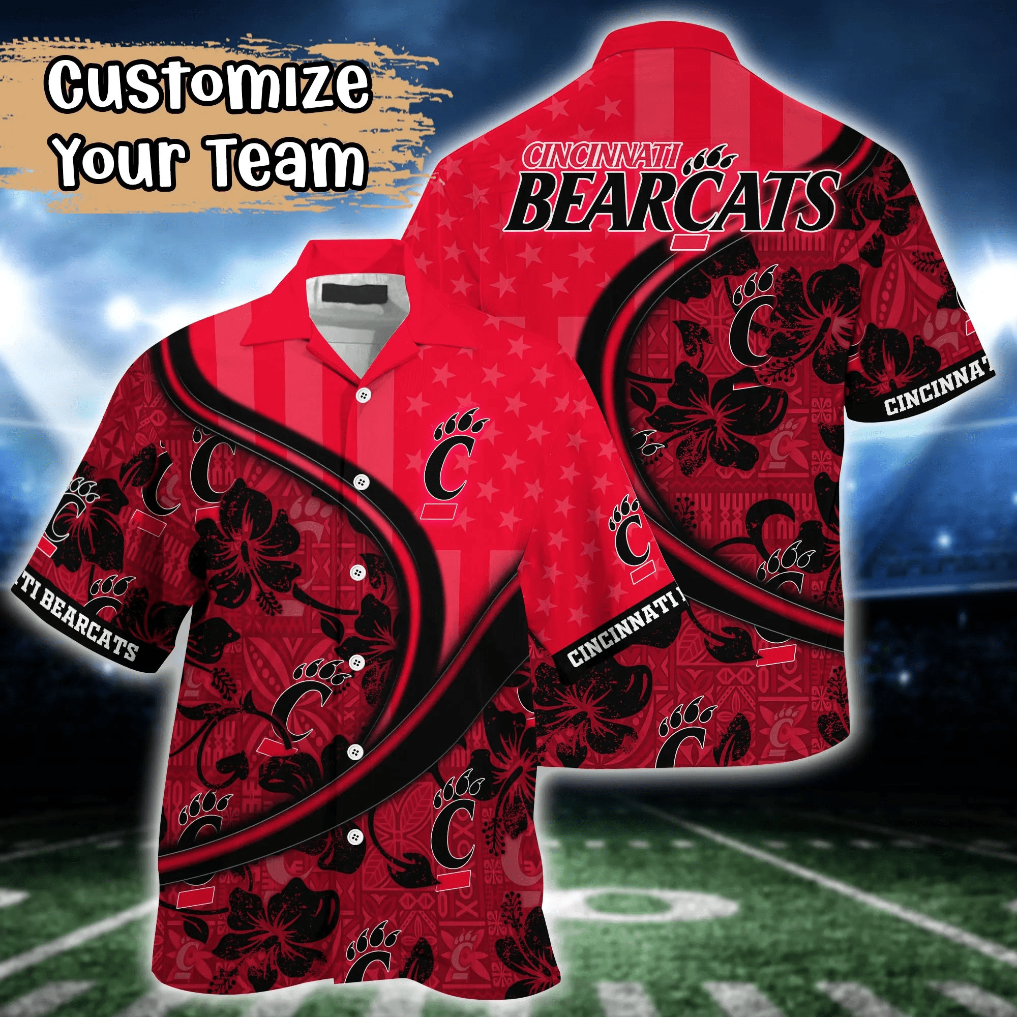 Cincinnati Bearcats NCAA Us Flag Hawaiian Shirt Custom Summer Aloha Shirt Cincinnati Bearcats NCAA Us Flag Hawaiian Shirt Custom Summer Aloha Shirt