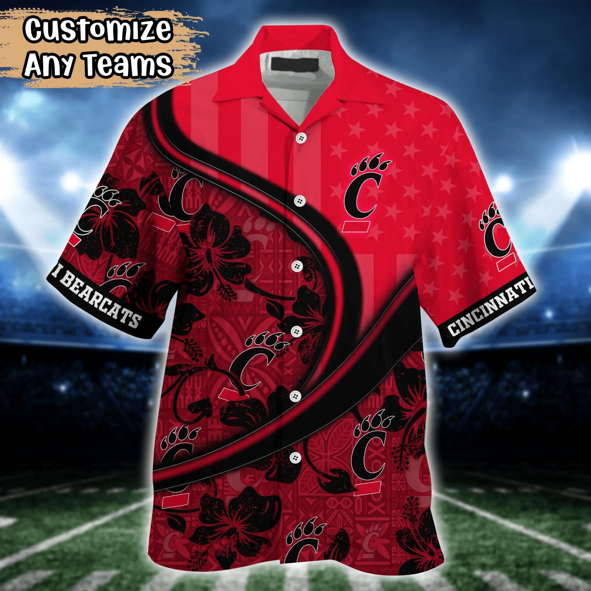 Cincinnati Bearcats NCAA Us Flag Hawaiian Shirt Custom Summer Aloha Shirt