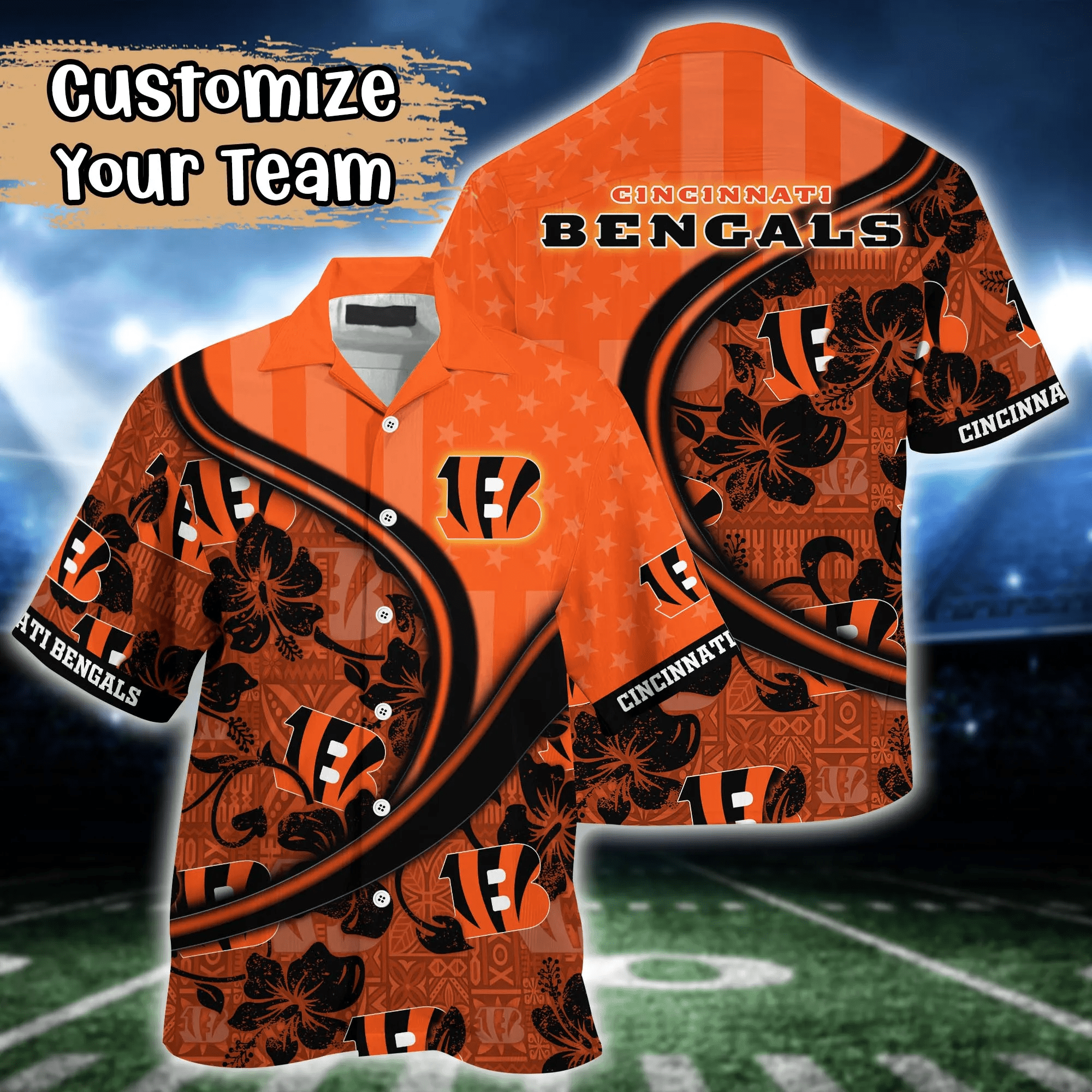 Cincinnati Bengals NFL Us Flag Hawaiian Shirt Custom Summer Aloha Shirt Cincinnati Bengals NFL Us Flag Hawaiian Shirt Custom Summer Aloha Shirt