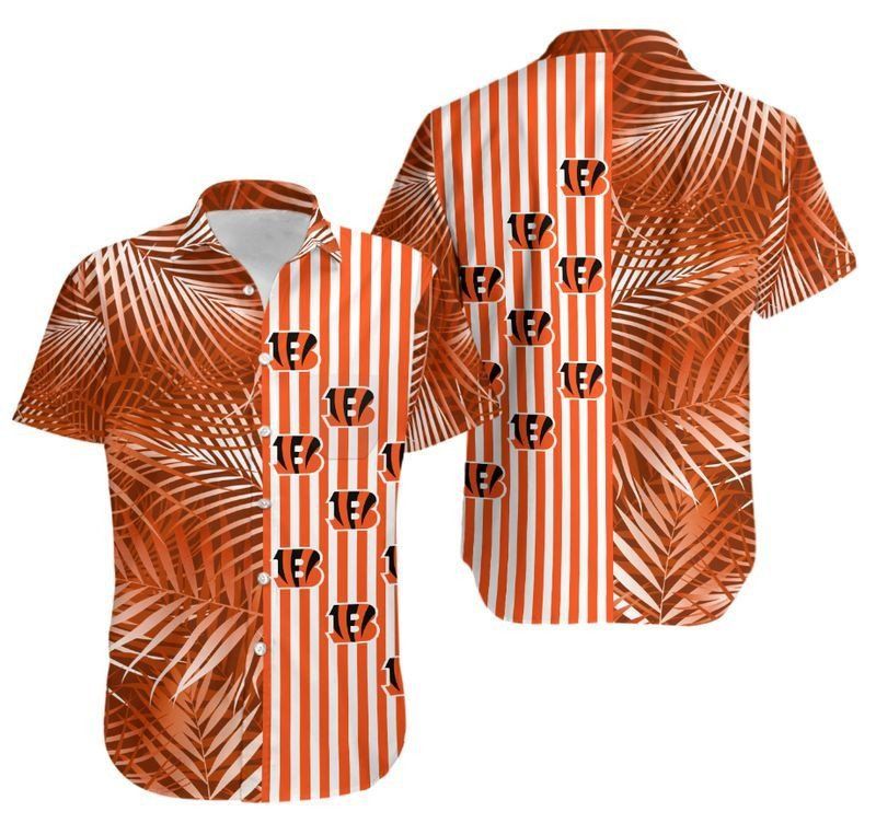 Cincinnati Bengals Palm Leaves And Stripes NFL Gift For Fan Hawaiian Shirt & Short