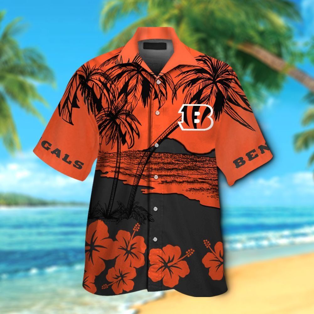 Cincinnati Bengals Short Sleeve Button Up Tropical Hawaiian Shirt VER020