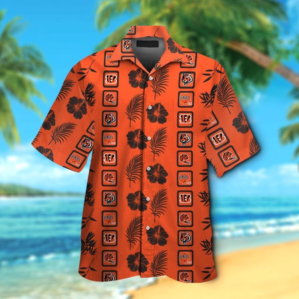 Cincinnati Bengals Short Sleeve Button Up Tropical Hawaiian Shirt VER025