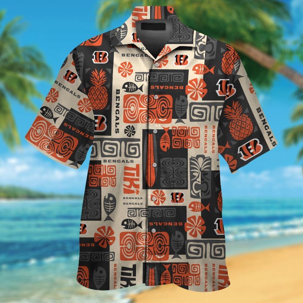 Cincinnati Bengals Short Sleeve Button Up Tropical Hawaiian Shirt VER026