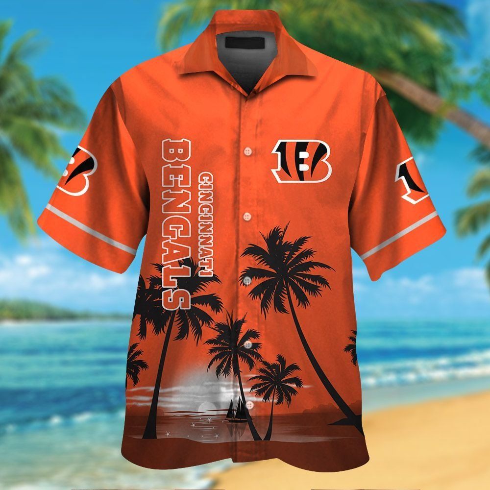 Cincinnati Bengals Short Sleeve Button Up Tropical Hawaiian Shirt VER028