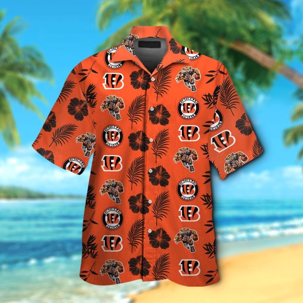 Cincinnati Bengals Short Sleeve Button Up Tropical Hawaiian Shirt VER034