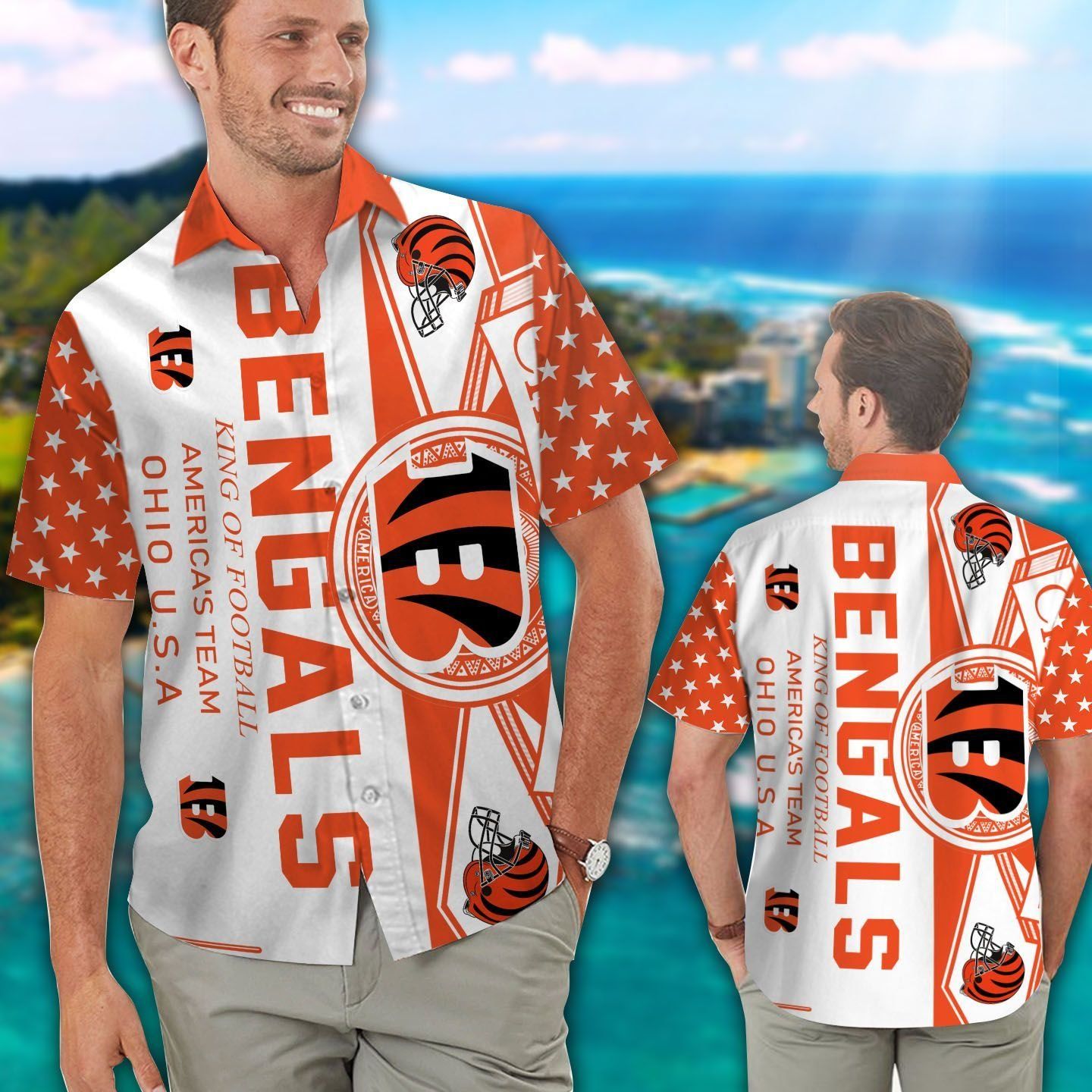 Cincinnati Bengals Short Sleeve Button Up Tropical Hawaiian Shirt VER04