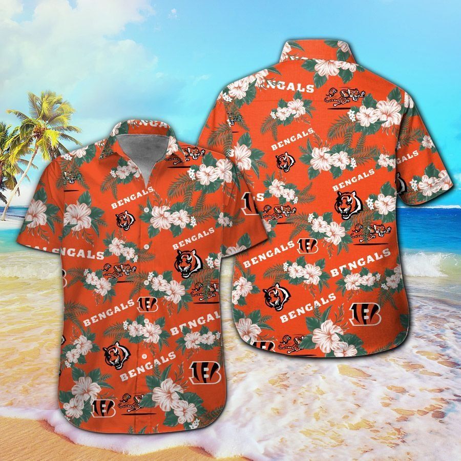Cincinnati Bengals Short Sleeve Button Up Tropical Hawaiian Shirt VER08