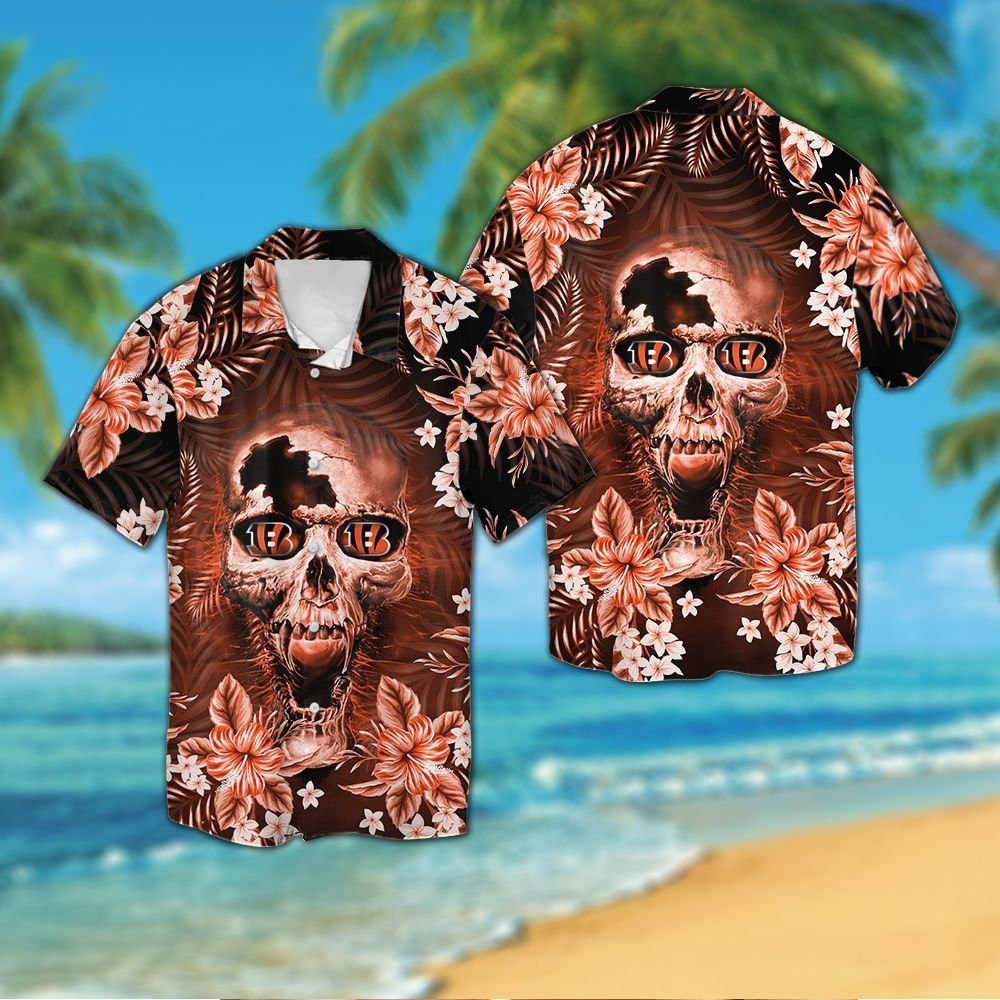 Cincinnati Bengalsskull Short Sleeve Button Up Tropical Hawaiian Shirt VER01