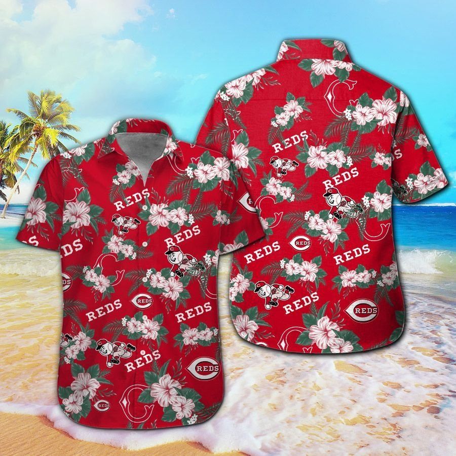 Cincinnati Reds Short Sleeve Button Up Tropical Hawaiian Shirt VER08