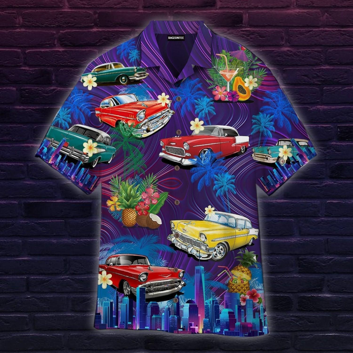 Classic Car Sunset Beach Trendy Hawaiian Shirt For