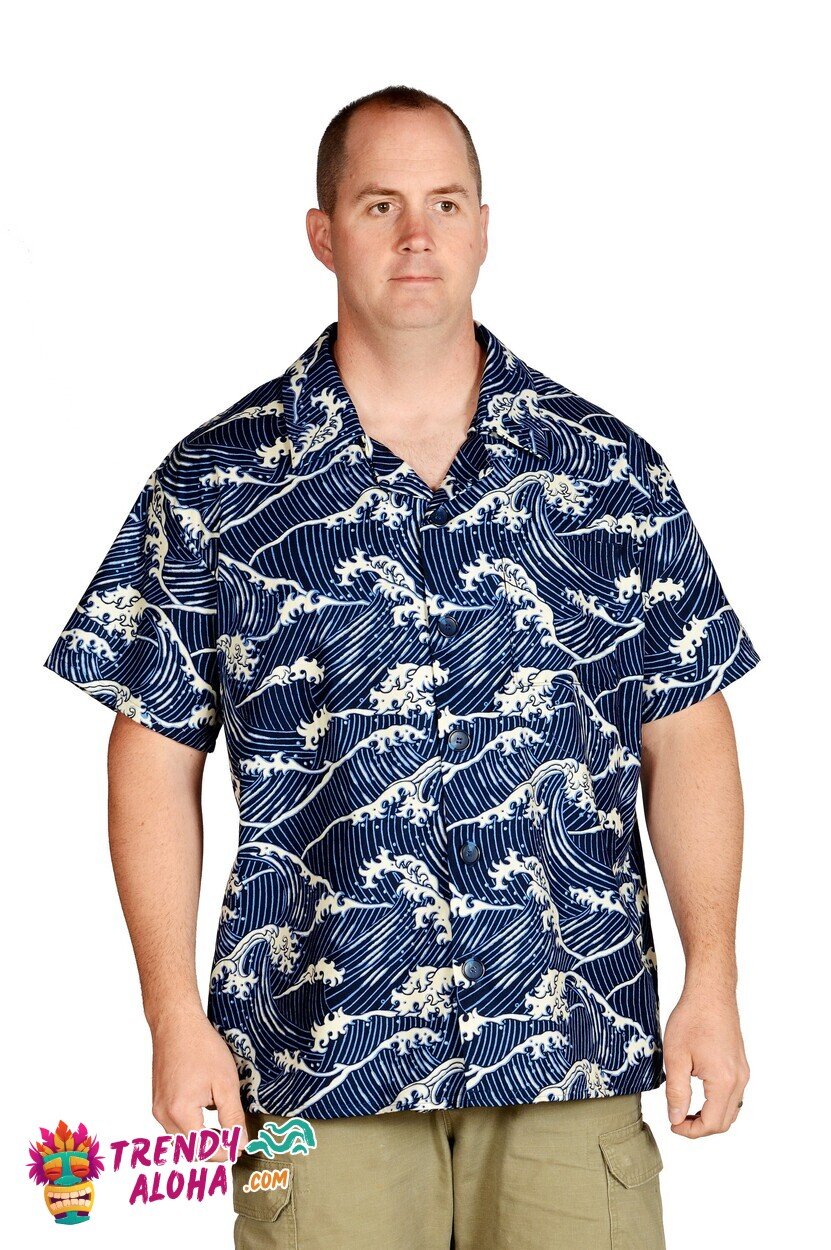 Classic Great Wave Off Kanagawa Themed Hawaiian Short Sleeve Shirt