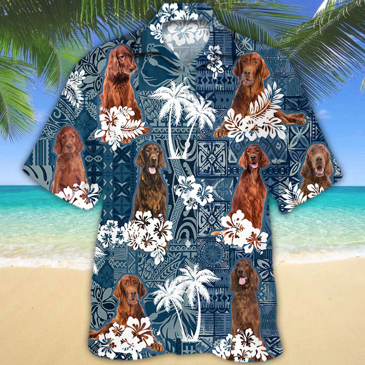 Classic Hawaiian Shirt with Irish Setter Dog Portrait