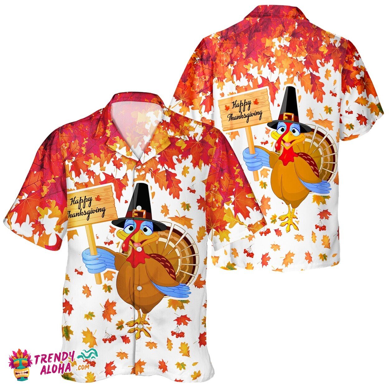 Classic Unisex Turkey Pumpkin Leaves Hawaiian Shirt for November