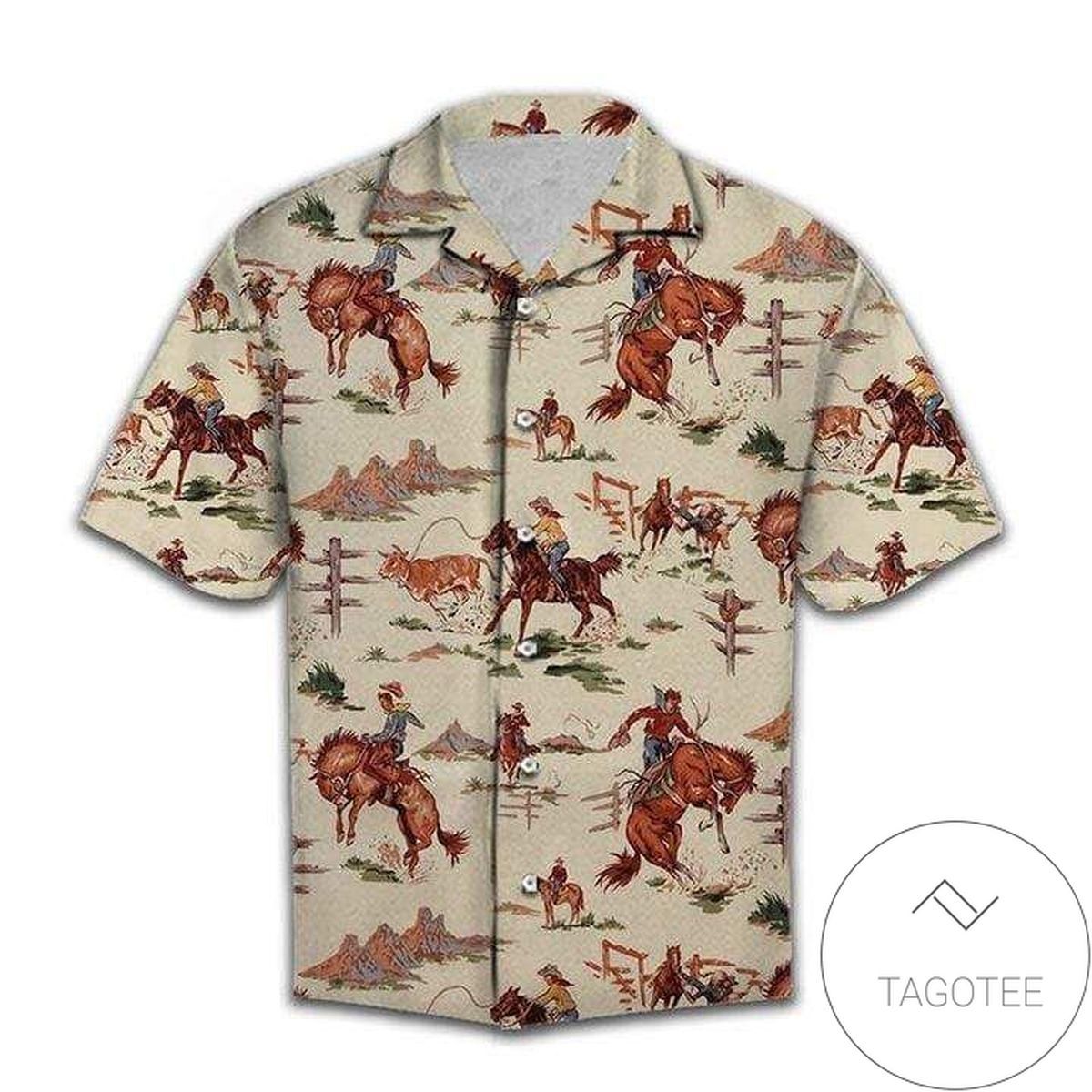 Classic Vintage Collection Hawaiian Shirt With Rodeo Themed Graphics Art