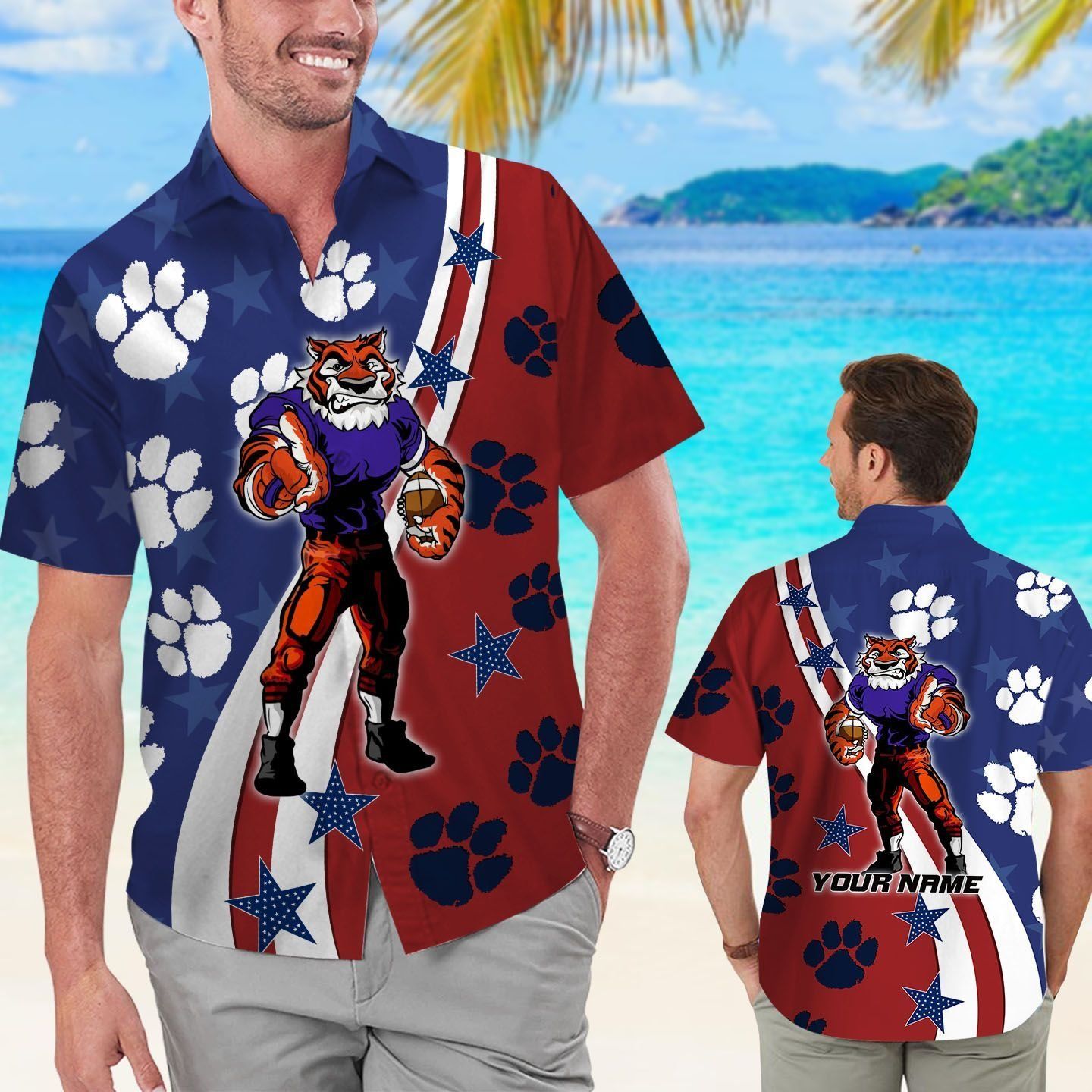 Clemson Tigers American Flag Name Personalized Tropical Hawaiian Shirt