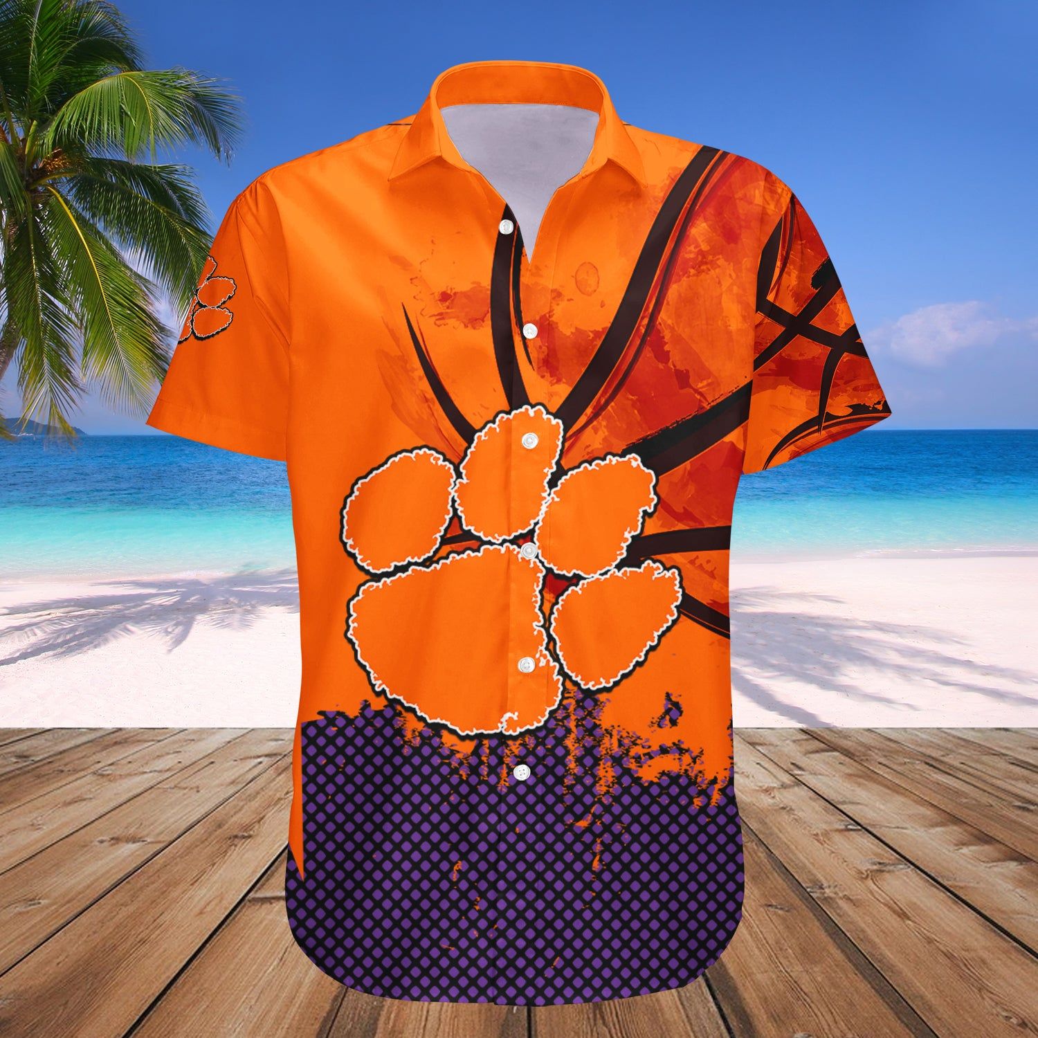 Clemson Tigers Hawaii Shirt Basketball Net Grunge Pattern – NCAA