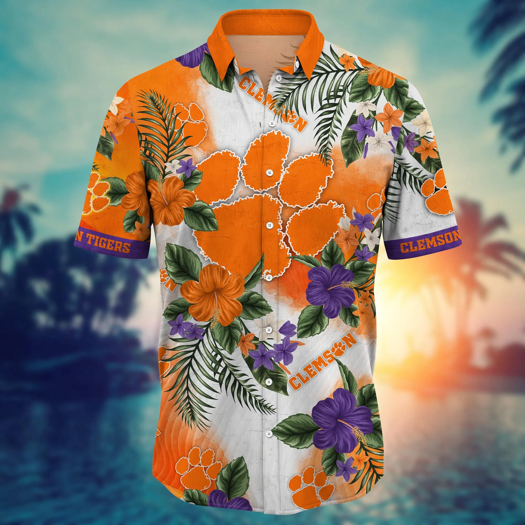 Clemson Tigers NCAA Hawaiian Shirt Golden Hourtime Aloha Shirt