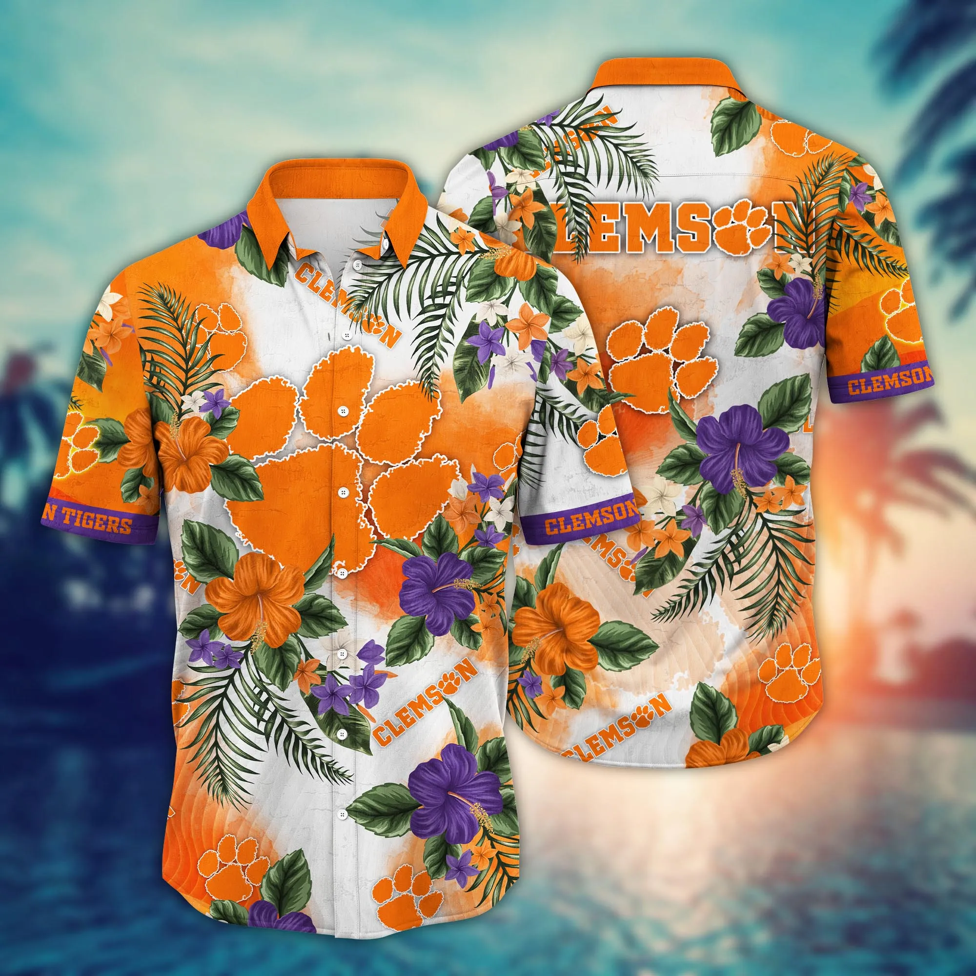 Clemson Tigers NCAA Hawaiian Shirt Golden Hourtime Aloha Shirt