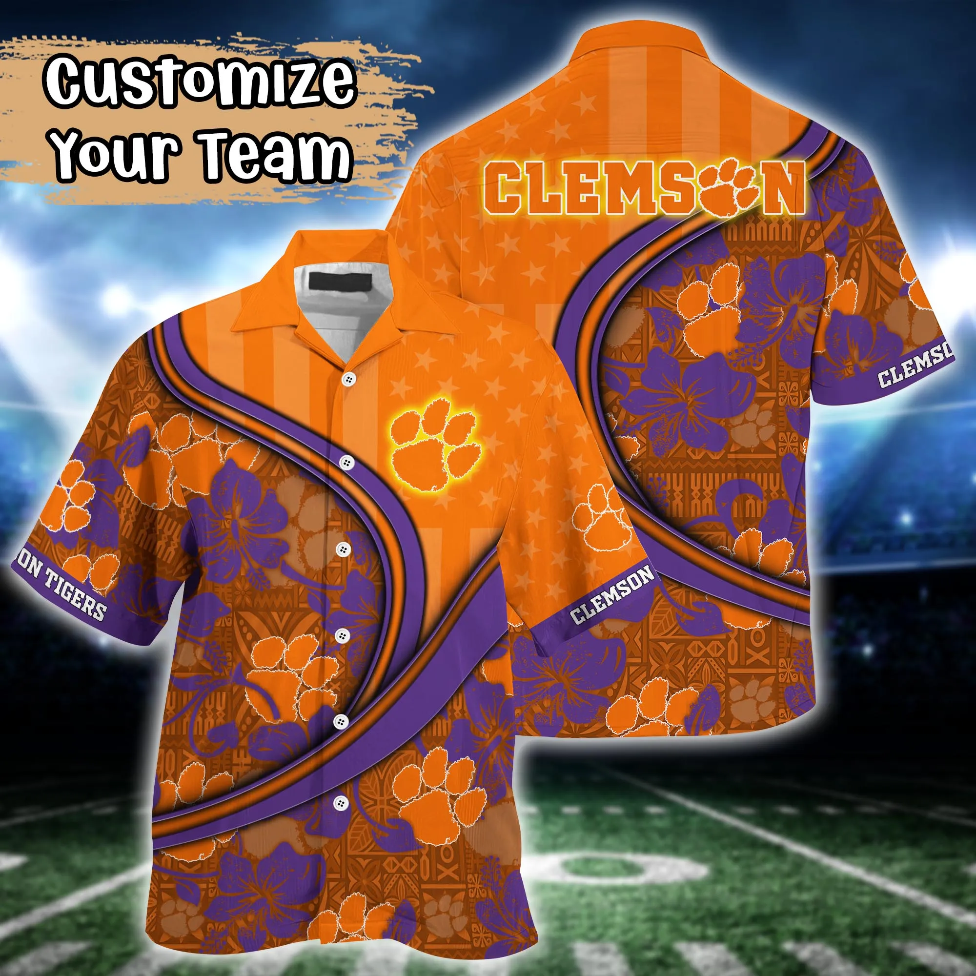 Clemson Tigers NCAA Us Flag Hawaiian Shirt Custom Summer Aloha Shirt