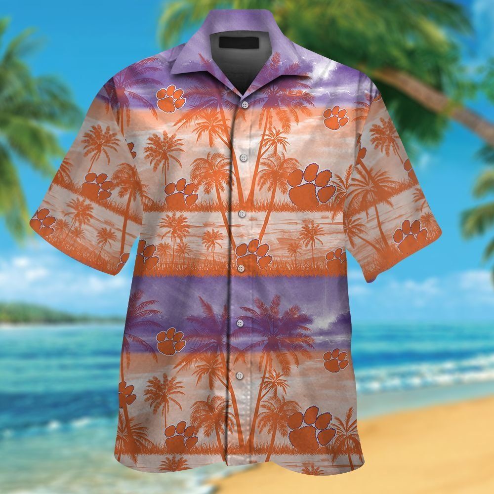 Clemson Tigers Short Sleeve Button Up Tropical Hawaiian Shirt VER010
