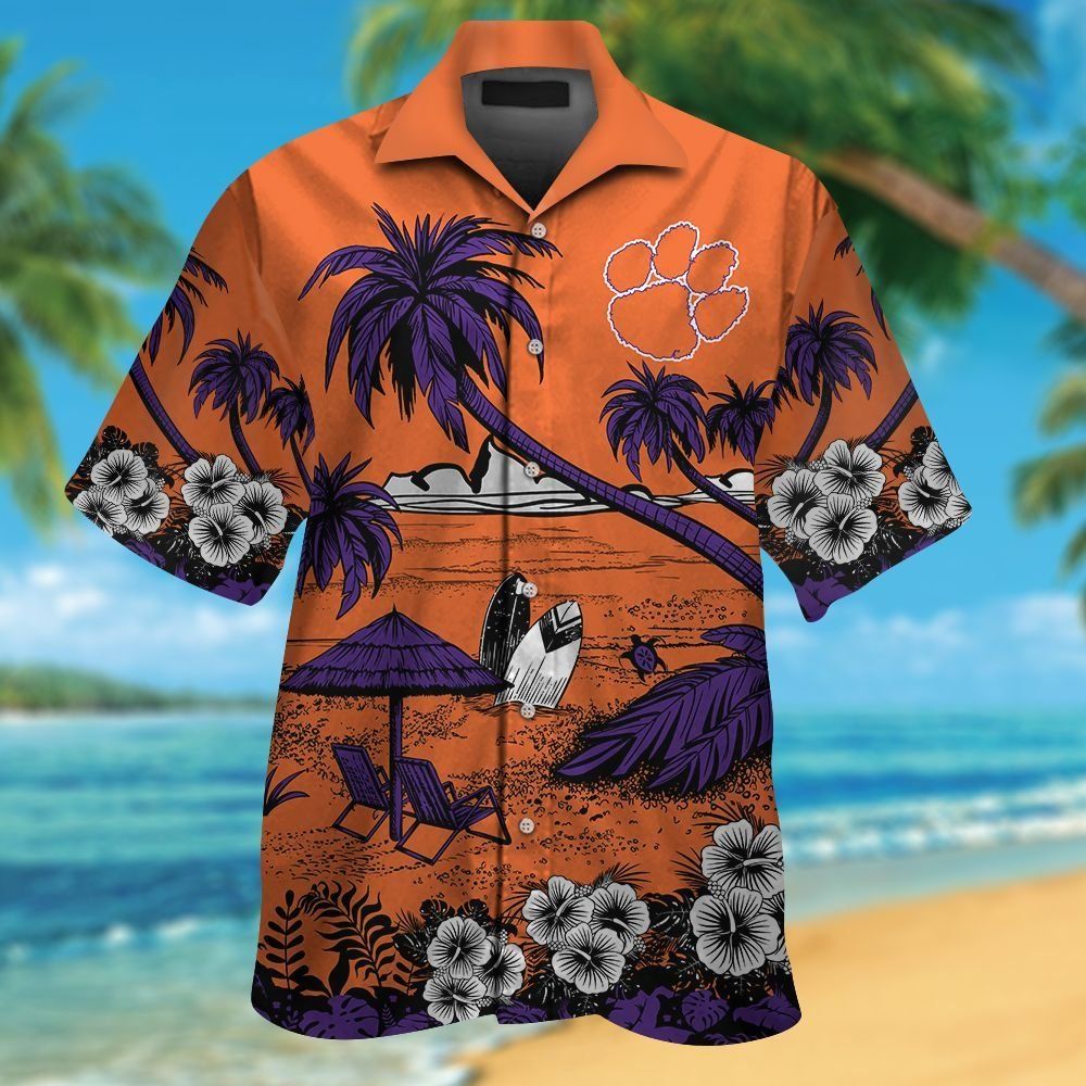 Clemson Tigers Short Sleeve Button Up Tropical Hawaiian Shirt VER012