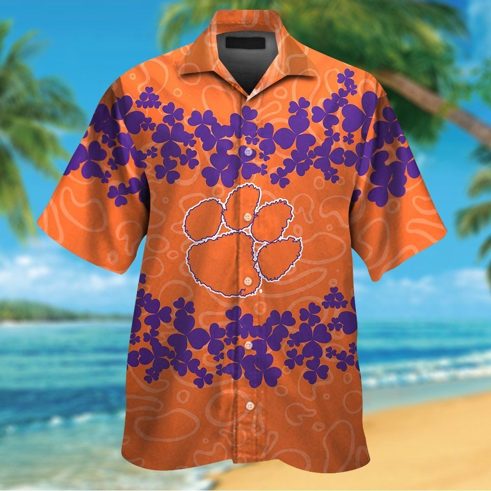 Clemson Tigers Short Sleeve Button Up Tropical Hawaiian Shirt VER014