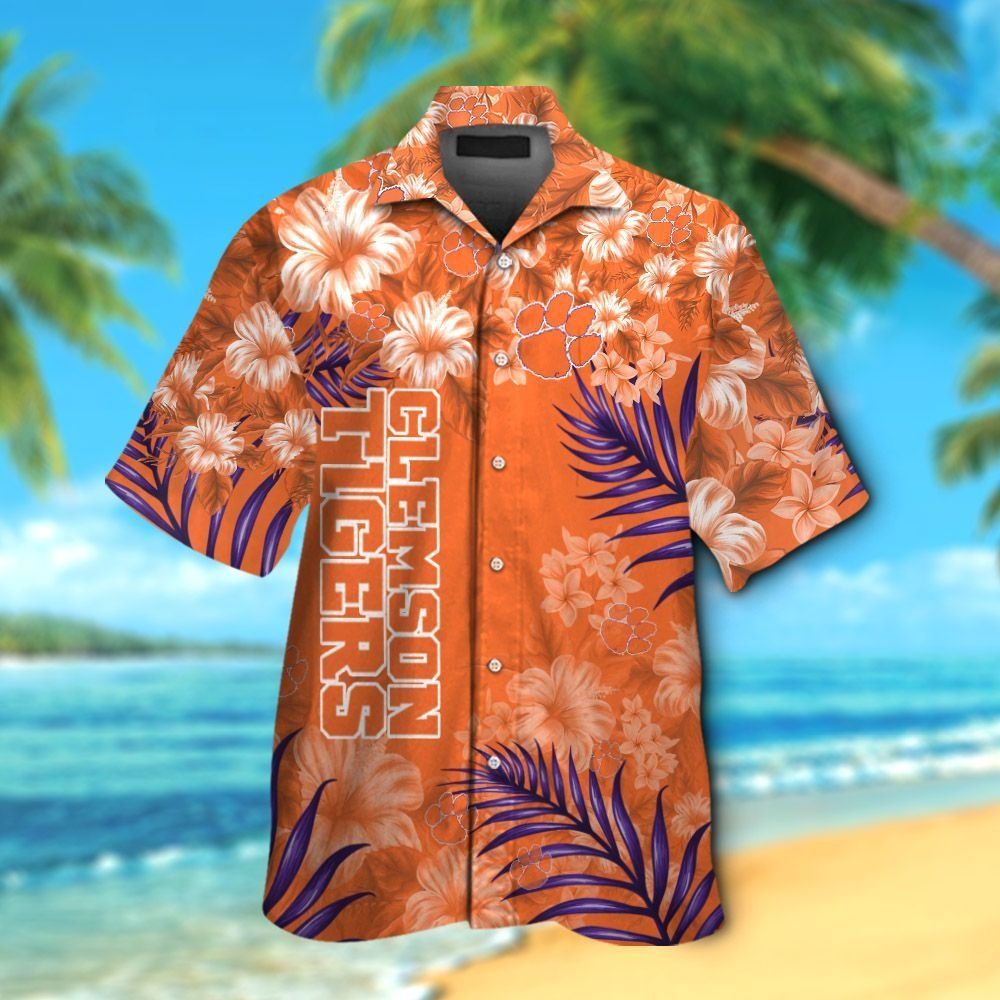 Clemson Tigers Short Sleeve Button Up Tropical Hawaiian Shirt VER015