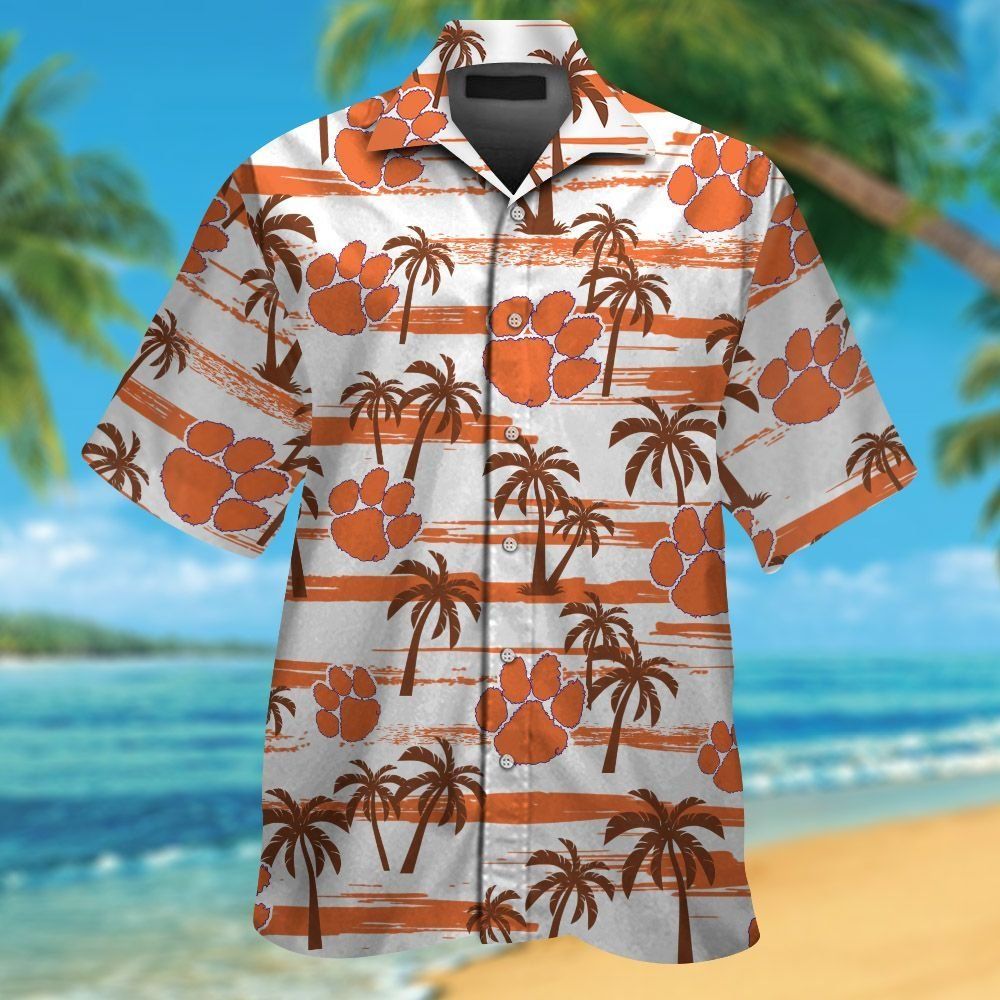 Clemson Tigers Short Sleeve Button Up Tropical Hawaiian Shirt VER016