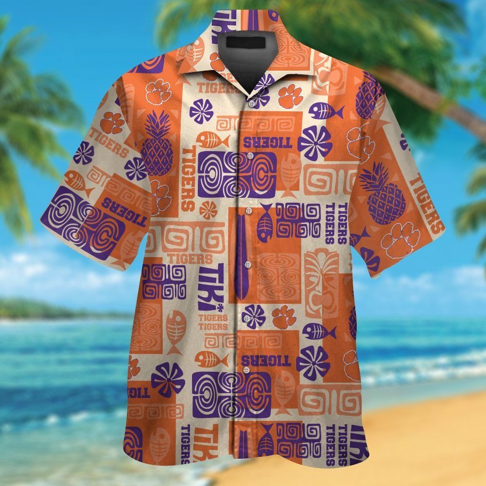 Clemson Tigers Short Sleeve Button Up Tropical Hawaiian Shirt VER018