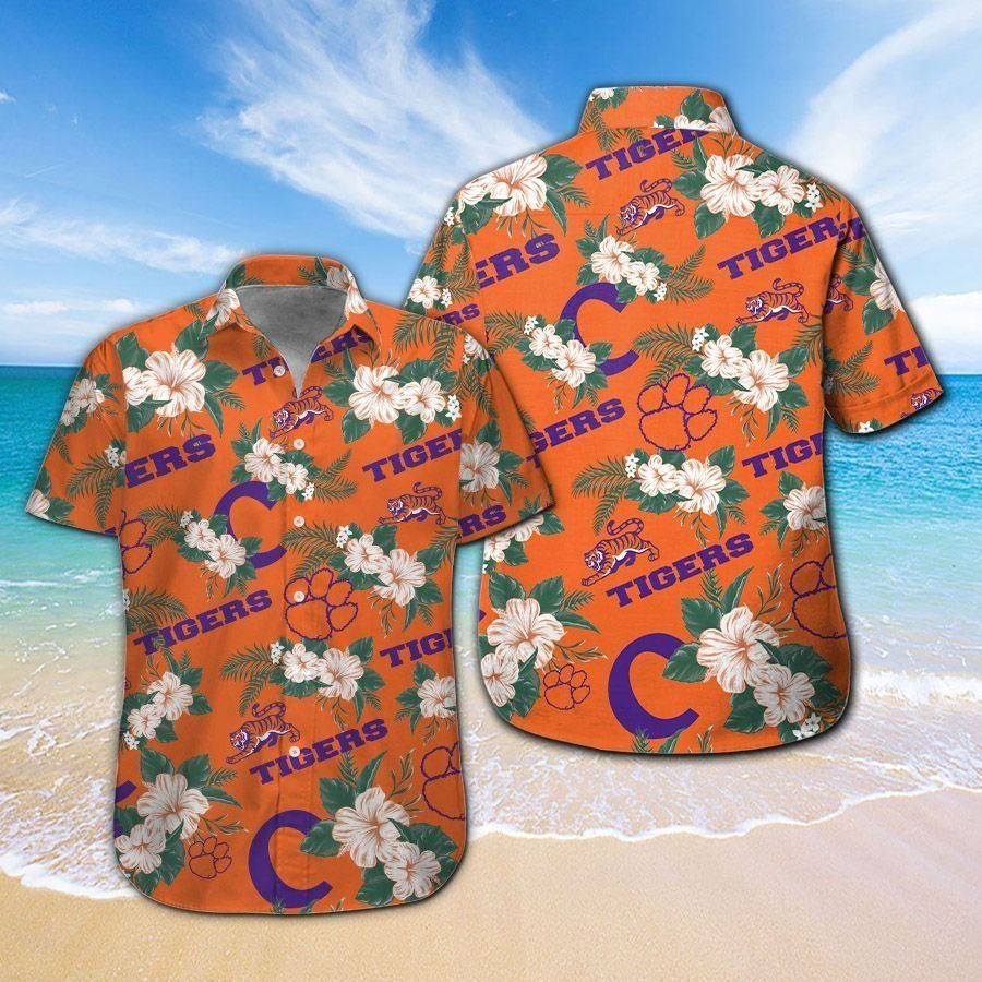 Clemson Tigers Short Sleeve Button Up Tropical Hawaiian Shirt VER019