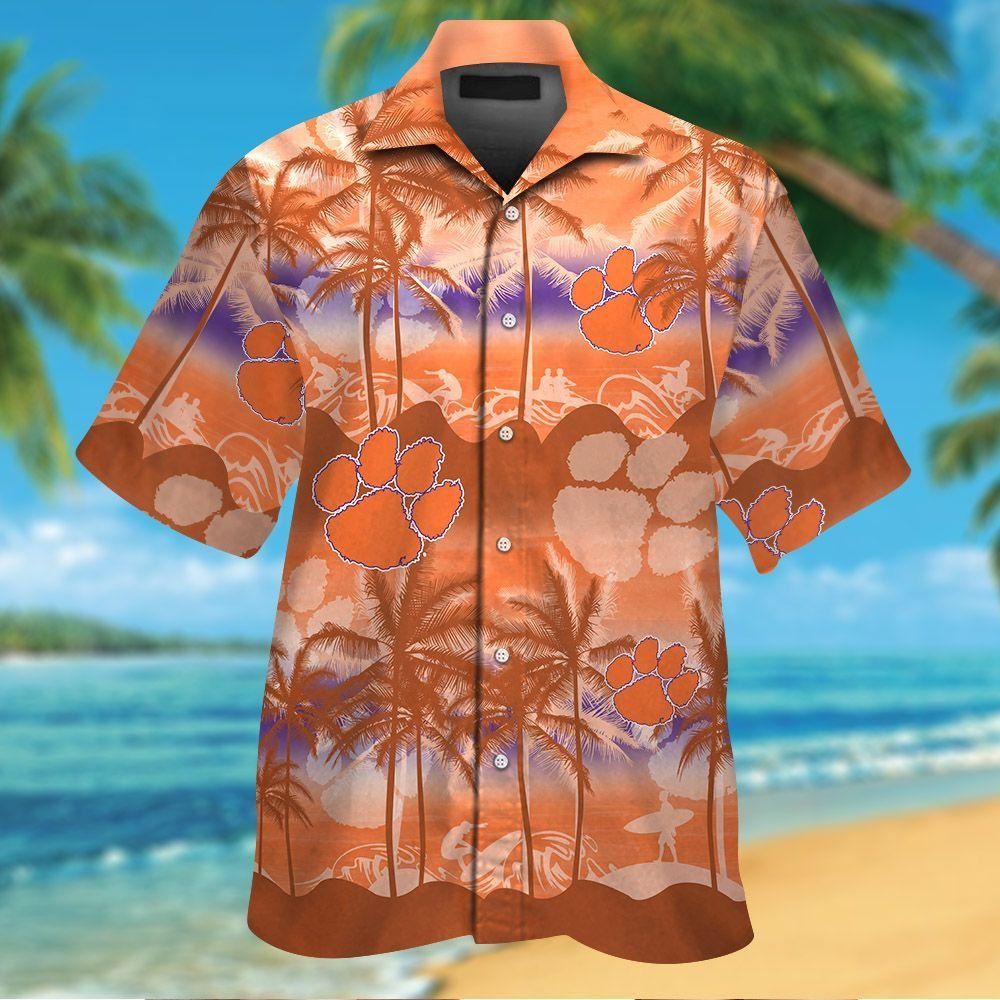 Clemson Tigers Short Sleeve Button Up Tropical Hawaiian Shirt VER020