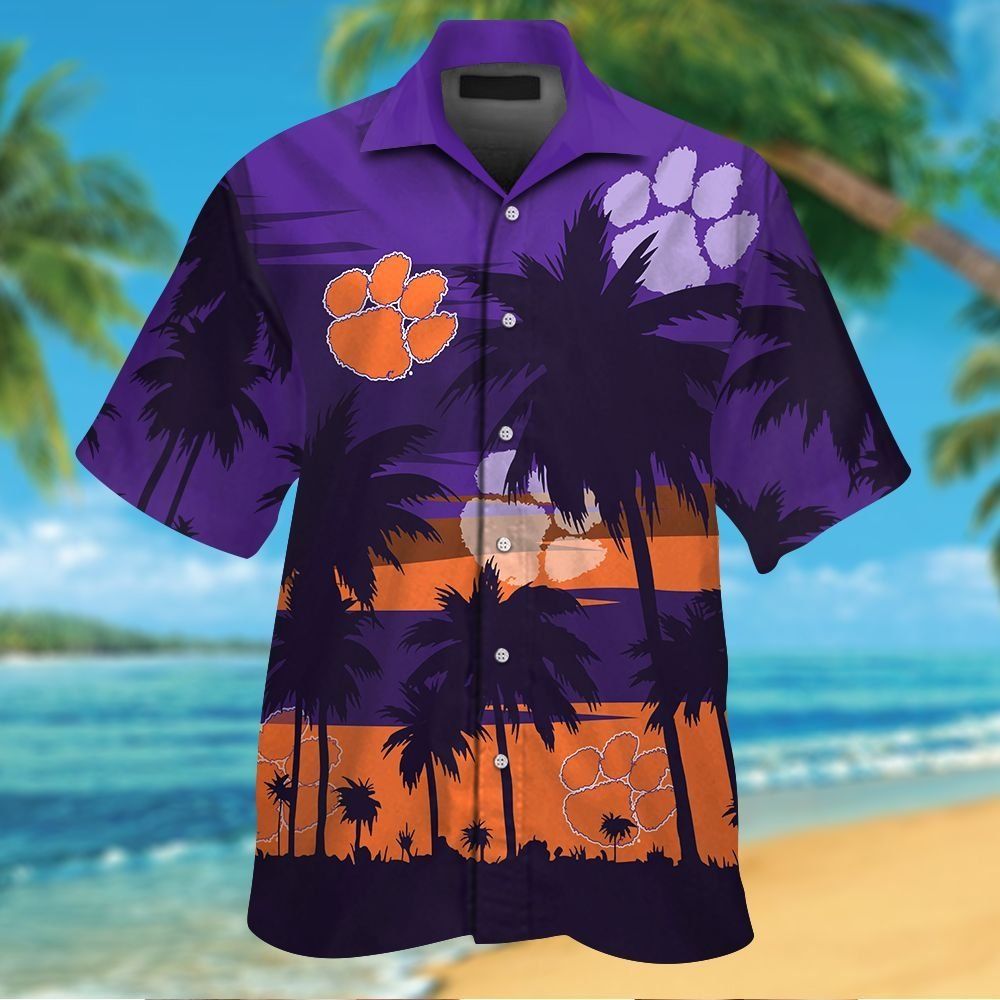 Clemson Tigers Short Sleeve Button Up Tropical Hawaiian Shirt VER021