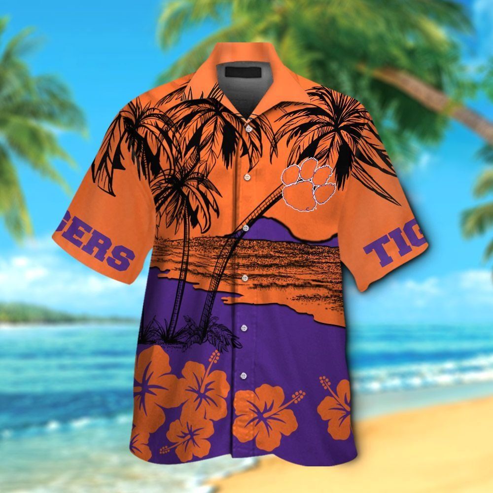 Clemson Tigers Short Sleeve Button Up Tropical Hawaiian Shirt VER022