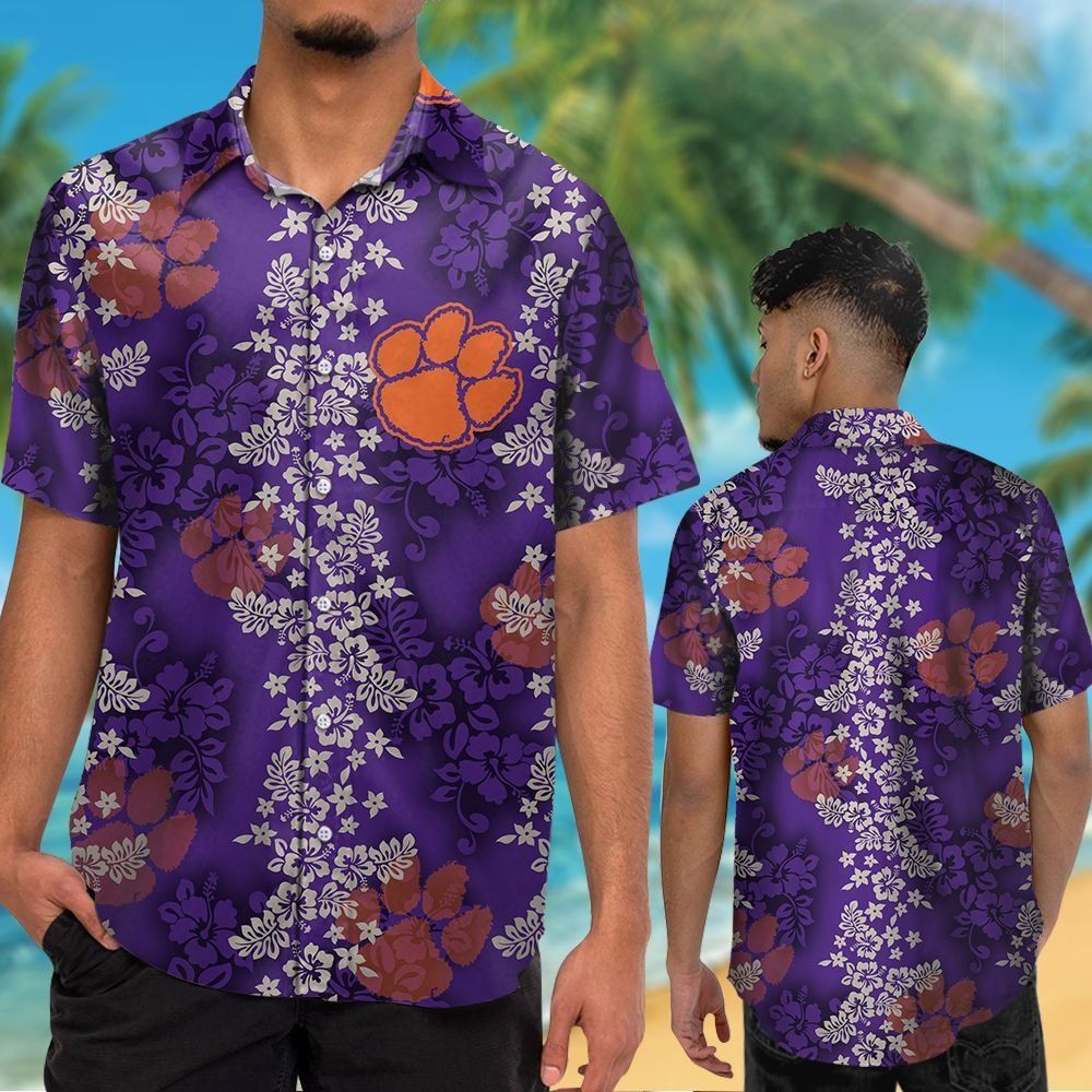 Clemson Tigers Short Sleeve Button Up Tropical Hawaiian Shirt VER023