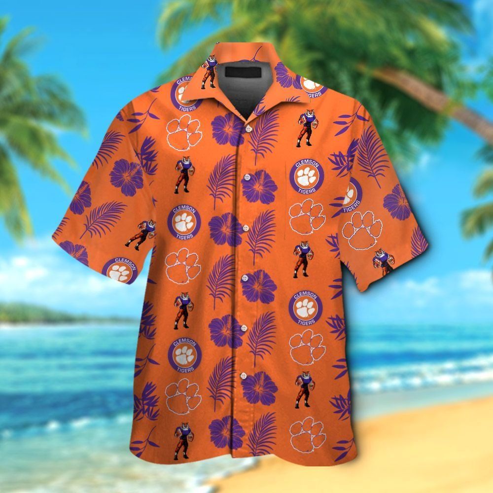 Clemson Tigers Short Sleeve Button Up Tropical Hawaiian Shirt VER024