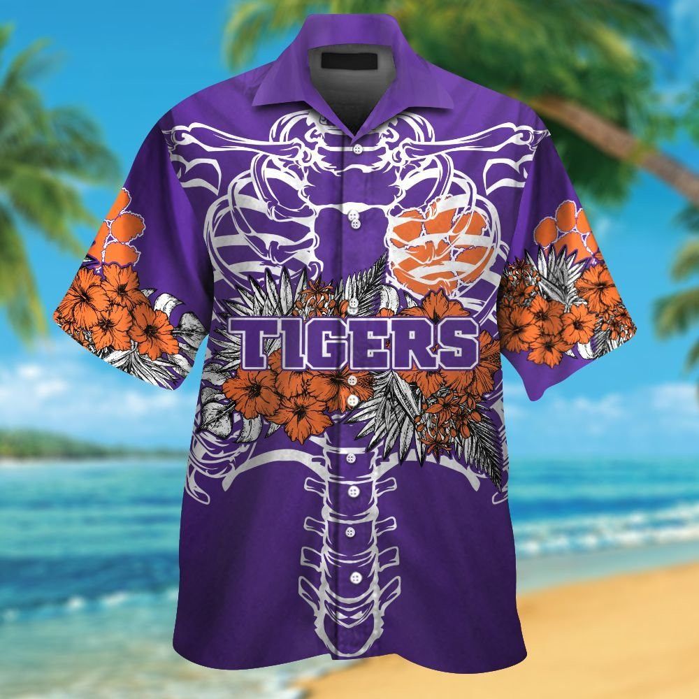 Clemson Tigers Short Sleeve Button Up Tropical Hawaiian Shirt VER025