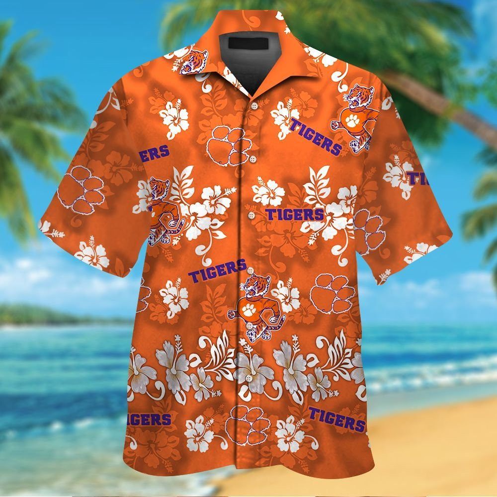Clemson Tigers Short Sleeve Button Up Tropical Hawaiian Shirt VER026