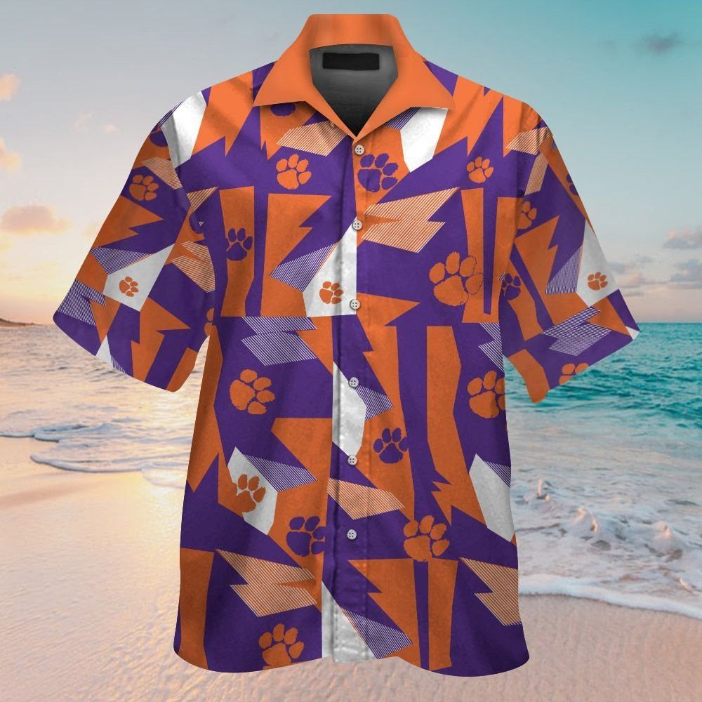 Clemson Tigers Short Sleeve Button Up Tropical Hawaiian Shirt VER027