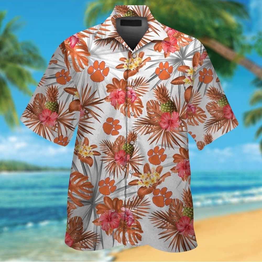 Clemson Tigers Short Sleeve Button Up Tropical Hawaiian Shirt VER028