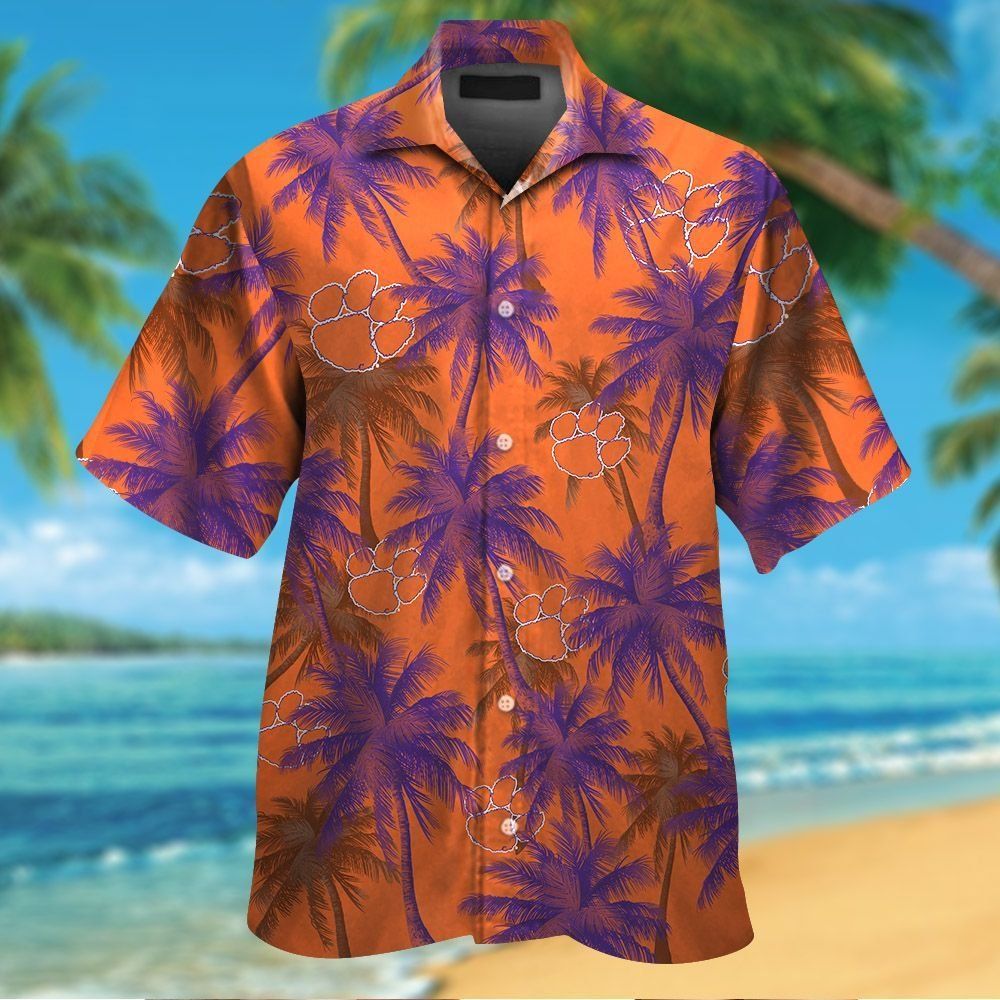 Clemson Tigers Short Sleeve Button Up Tropical Hawaiian Shirt VER029