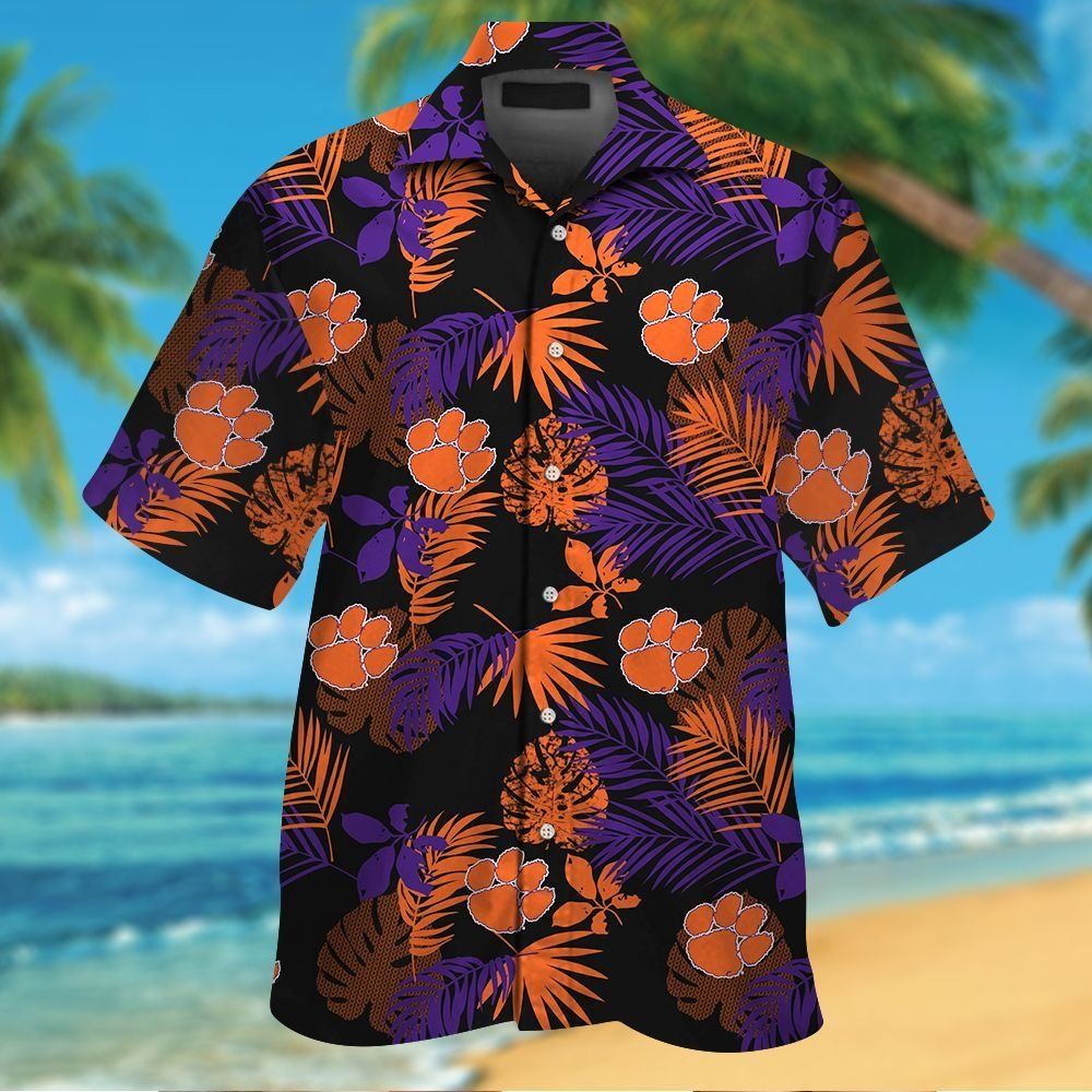 Clemson Tigers Short Sleeve Button Up Tropical Hawaiian Shirt VER03