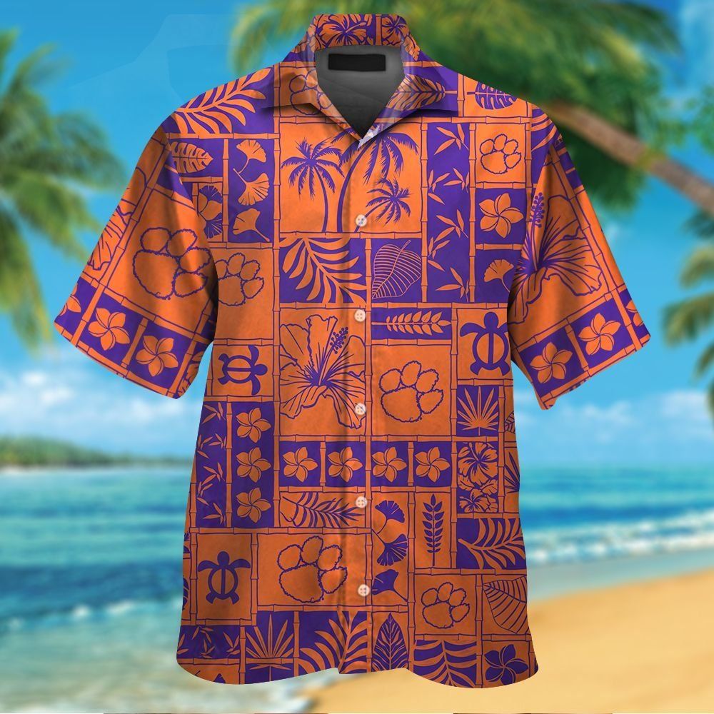 Clemson Tigers Short Sleeve Button Up Tropical Hawaiian Shirt VER030