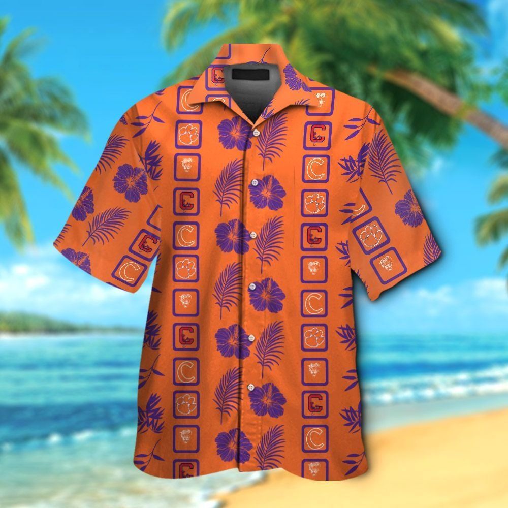 Clemson Tigers Short Sleeve Button Up Tropical Hawaiian Shirt VER04