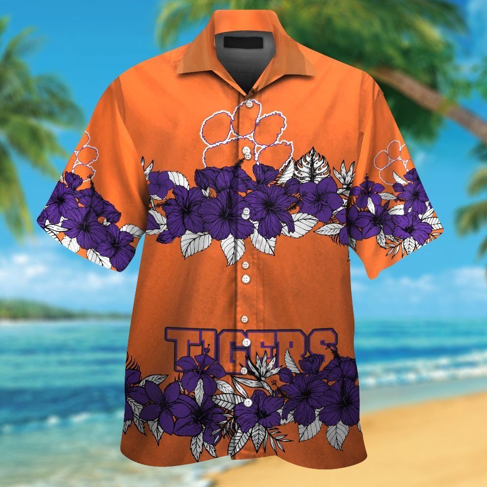 Clemson Tigers Short Sleeve Button Up Tropical Hawaiian Shirt VER040