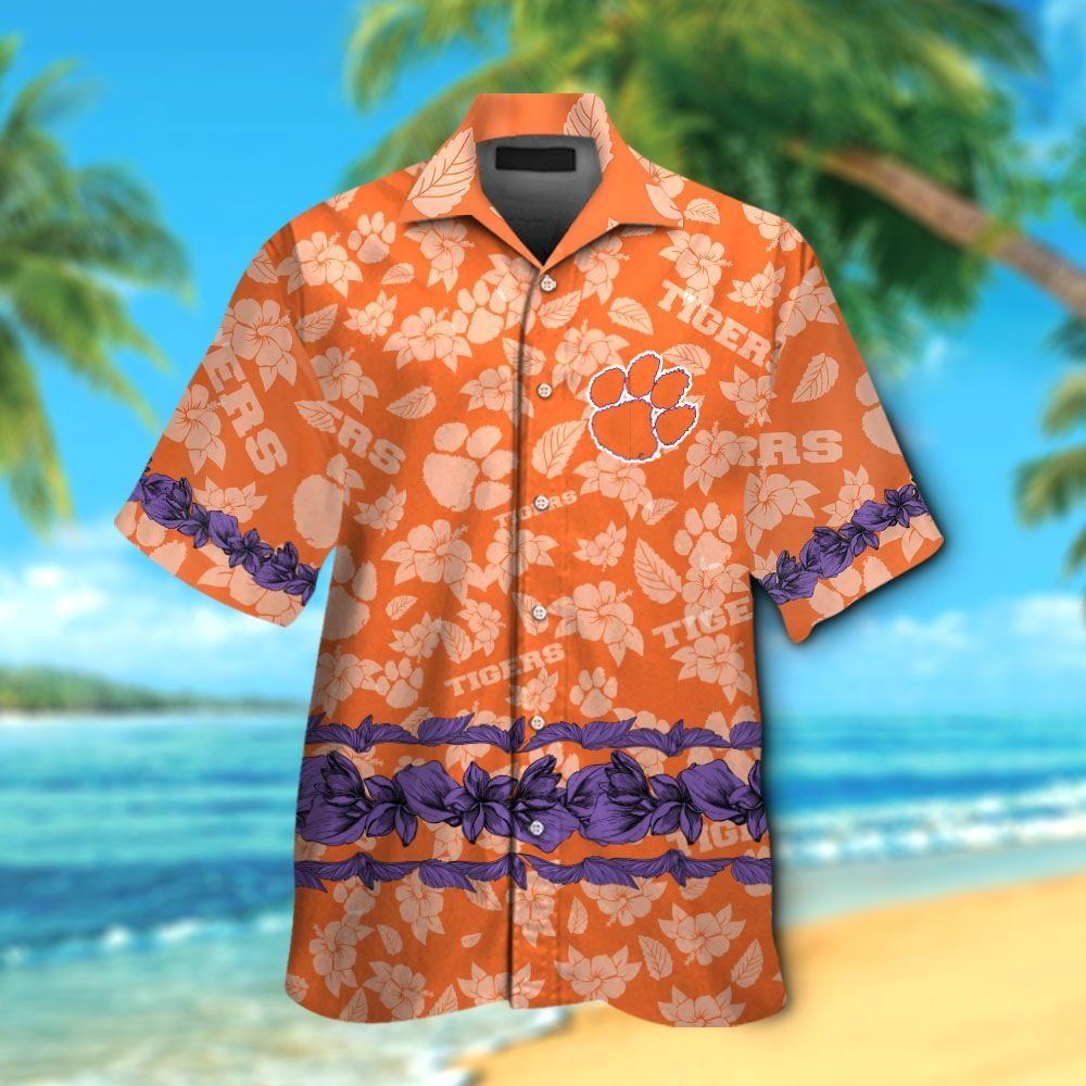 Clemson Tigers Short Sleeve Button Up Tropical Hawaiian Shirt VER05