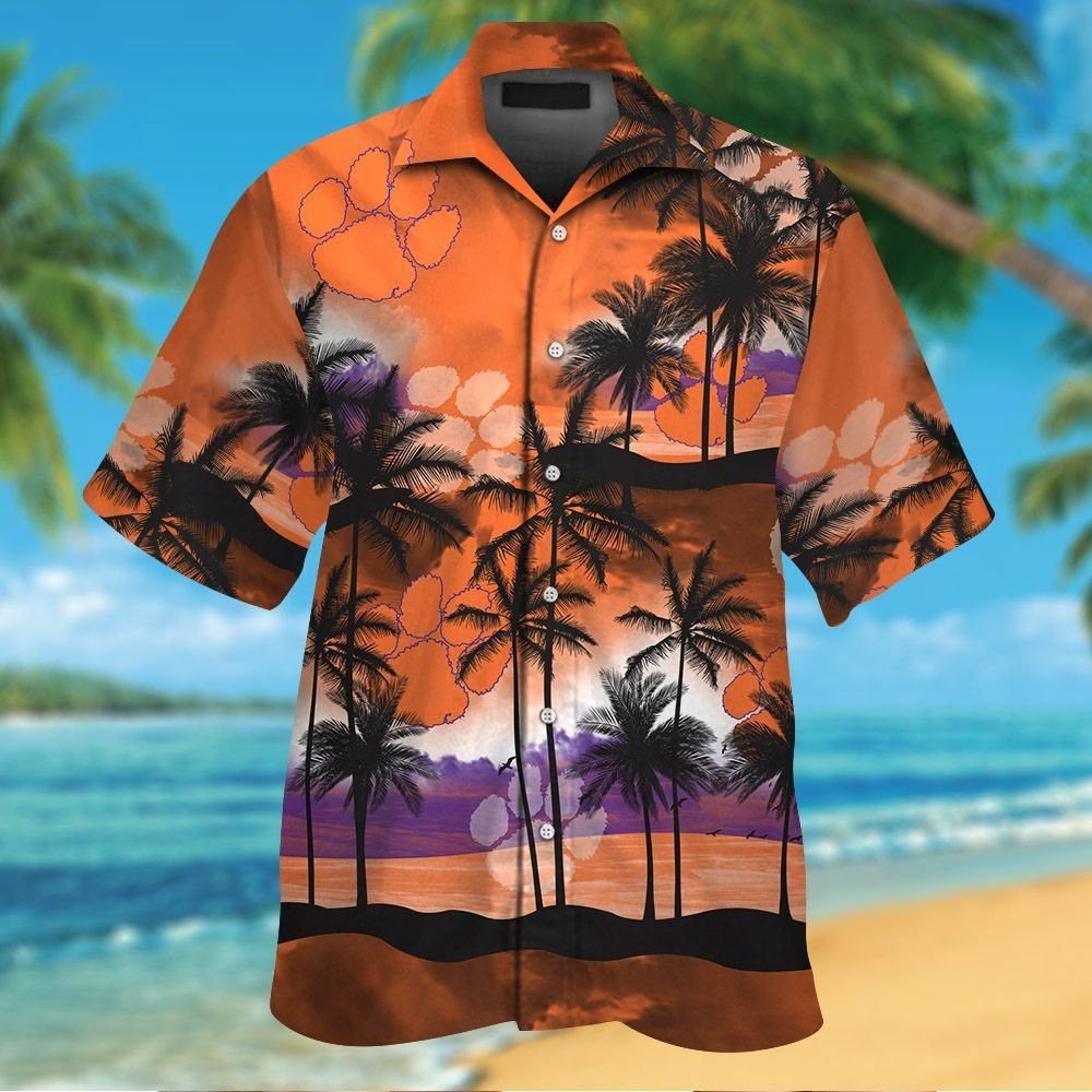 Clemson Tigers Short Sleeve Button Up Tropical Hawaiian Shirt VER07