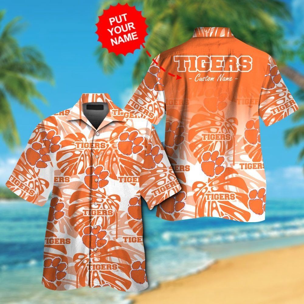 Clemson Tigers Short Sleeve Button Up Tropical Hawaiian Shirt VER08