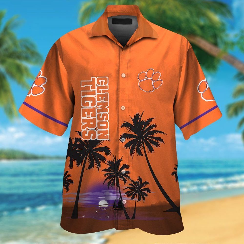 Clemson Tigers Short Sleeve Button Up Tropical Hawaiian Shirt VER09