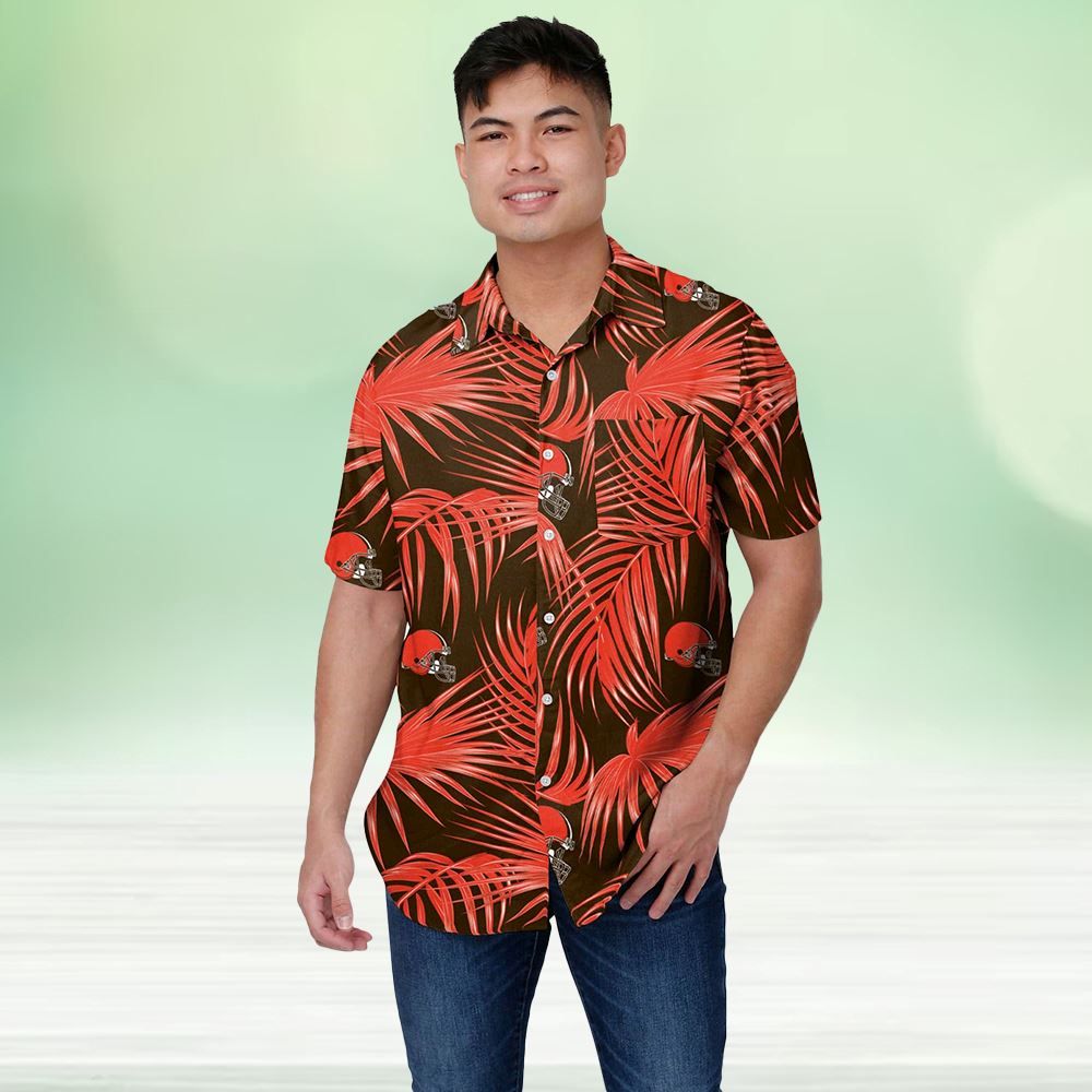 Cleveland Browns Button Up Hawaiian Themed Shirt